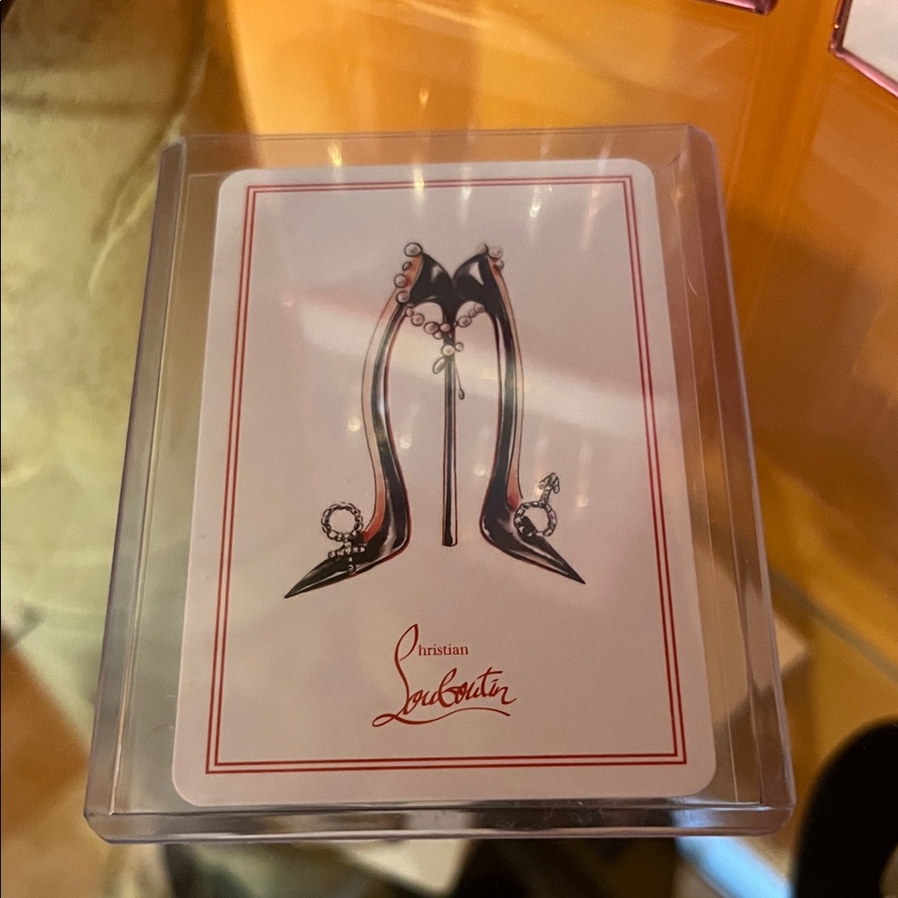Christian Louboutin High Heel Art 9 of Hearts Card with Red Accents